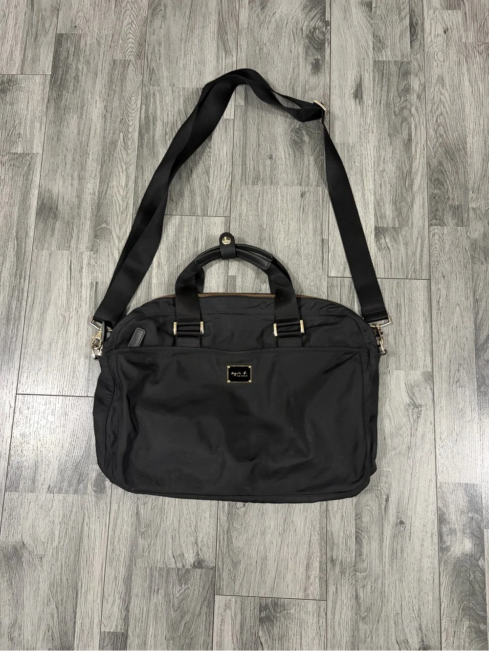 Agnes B. Voyage Black Nylon Laptop Briefcase with Adjustable Strap